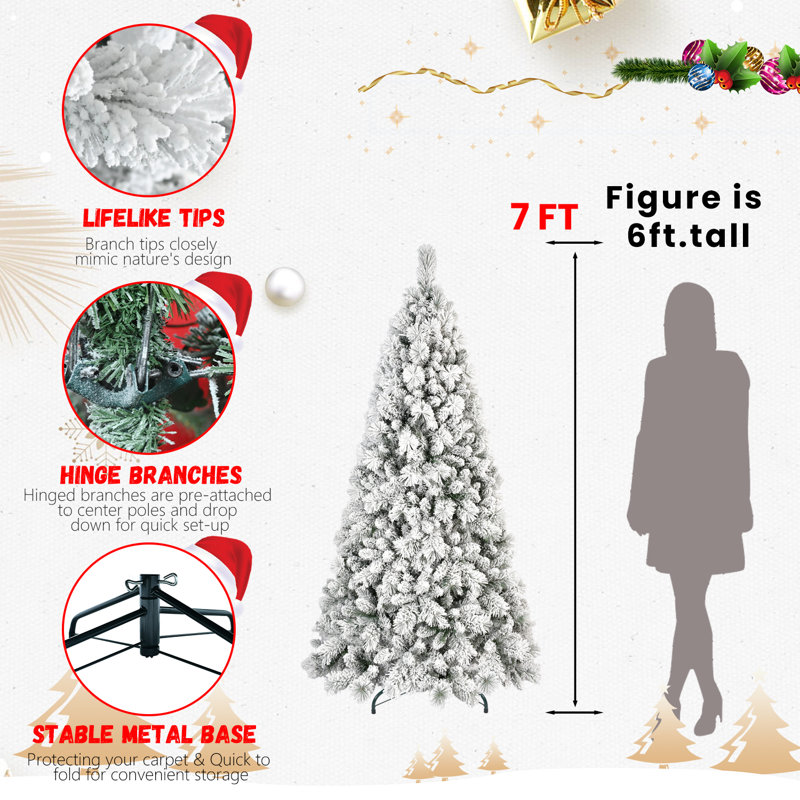 Arbre de Noël artificiel enneigé 7 pi avec base en métal