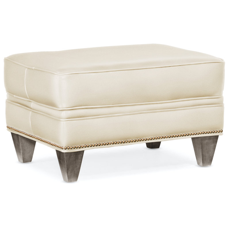 Reddish Ottoman, Stone, French Natural, Aline Fumo Genuine Leather