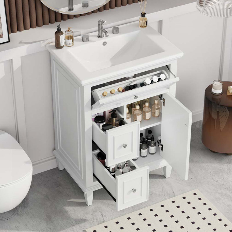 Meuble-lavabo 24 po avec lavabo en céramique, Blanc