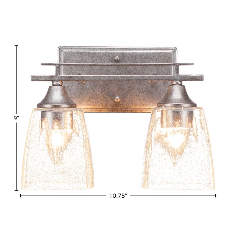 Uptowne 2 Light Bath Bar Shown In Aged Silver Finish With 4.5” Square Clear Bubble Glass