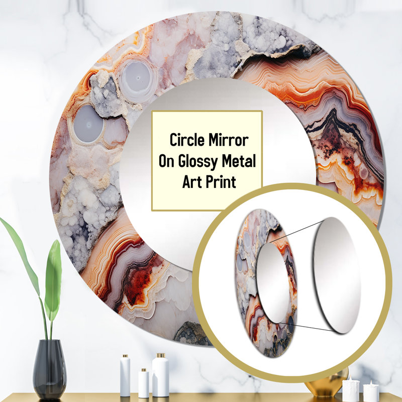 Beige And Peach Stone Geode Simplicity - Stone Geode Round Mirror Wall Decor_MTMIR120490, 29" x 29"