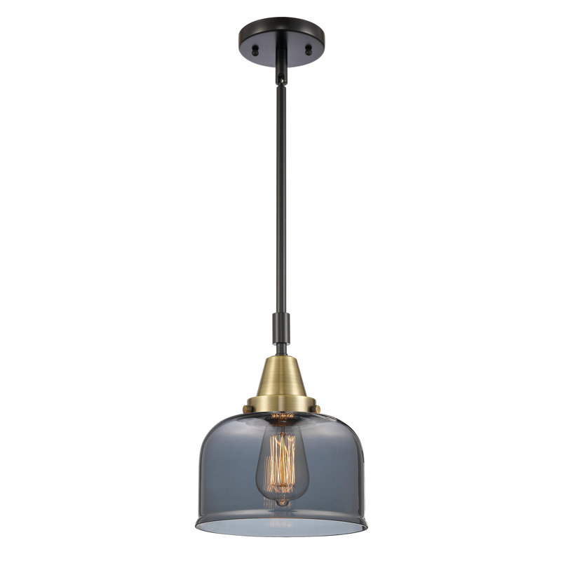 Luminaire suspendu 1 lumière à une cloche, Plaqué couleur fumée, H 44,12 po x l 8 po x P 8 po, Laiton antique noir
