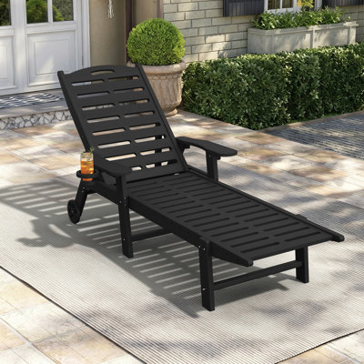 Outdoor HDPE Reclining Chaise Lounge Set with Cup Holder