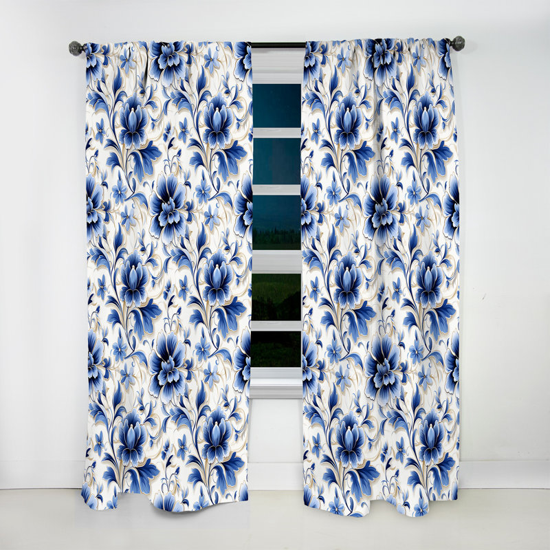 Motif victorien de cobalt Ii Victorian III - rideau de velours bohémien - obscurcissant - 1 panneau, L 52 po x L 63 po