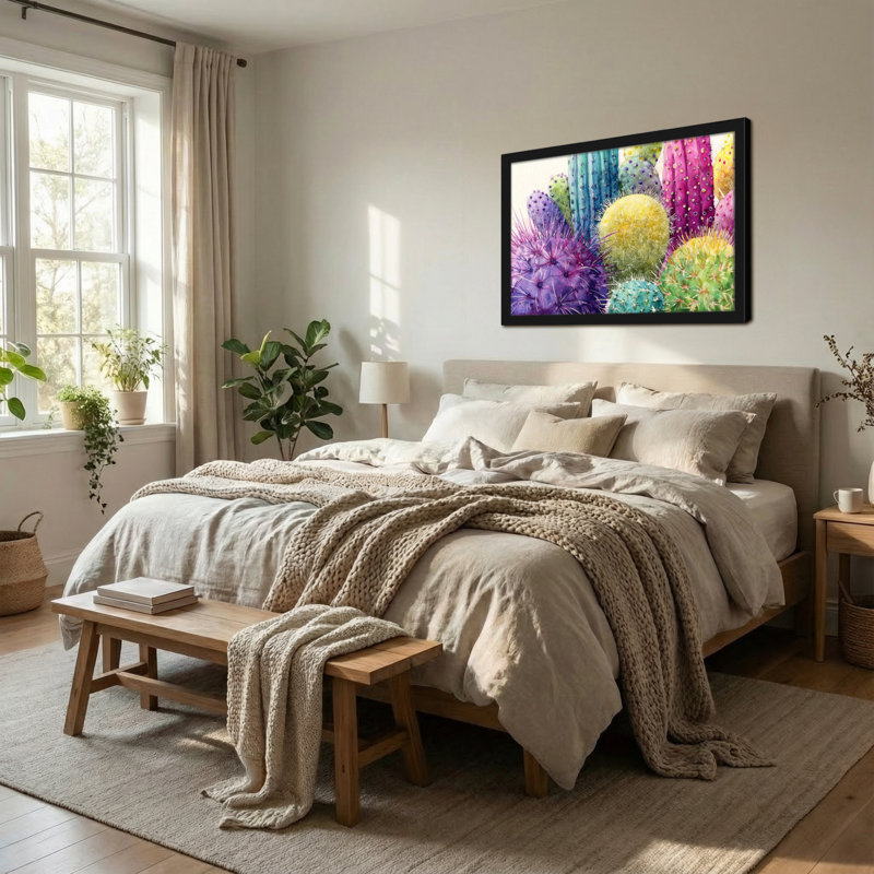Plantes et fleurs, impression de motif de cactus coloré, H 20 po x l 30 po