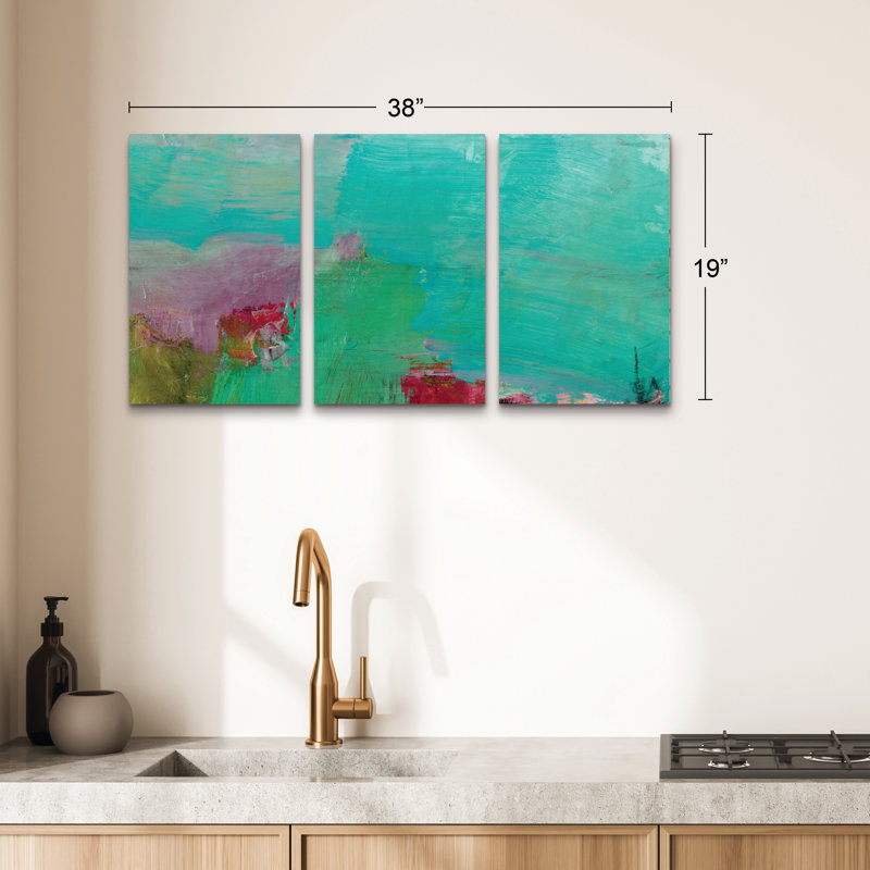 Ensemble de 3 panneaux muraux - Dee Tivenan «Island One», art mural sur toile pour le salon, la chambre à coucher ou le bureau 