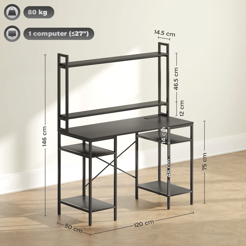 Metal Base Writing Desk,Computer Desk, Black/Black
