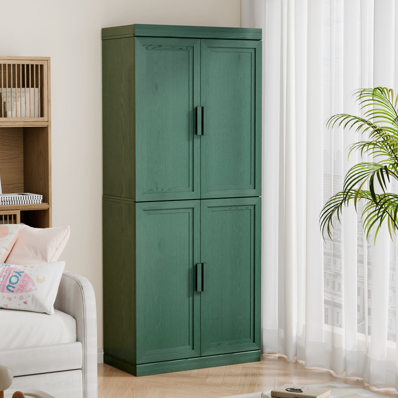 72" Tall 4-Door Modern Freestanding Storage Cabinet with Adjustable Shelves, Forest Green