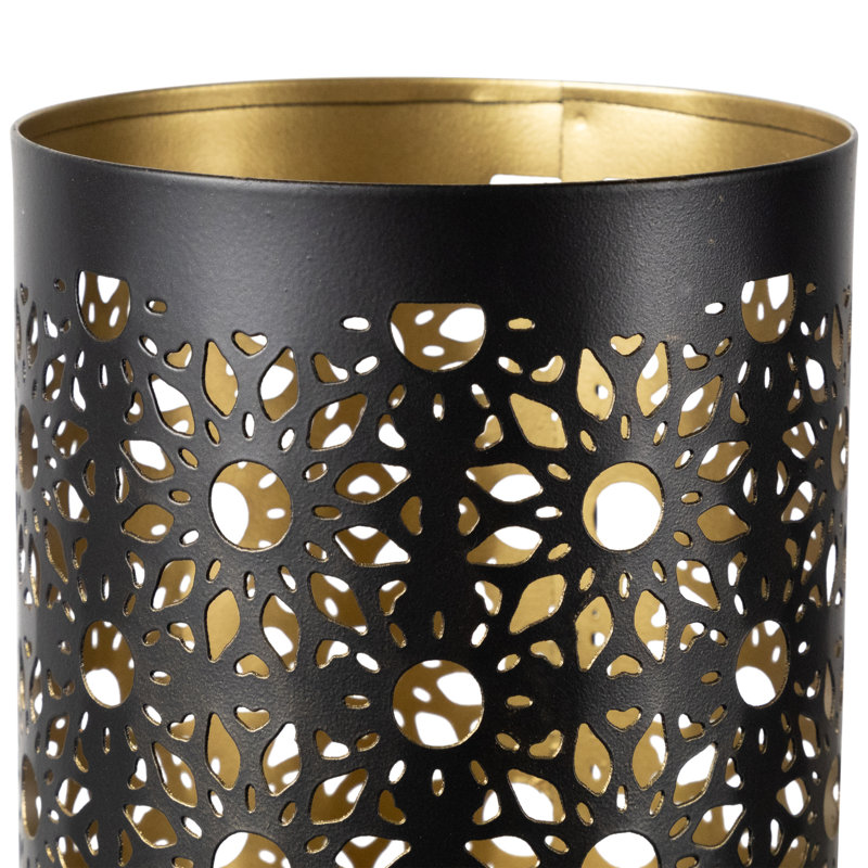 Laser-Cut Iron Votive Candle Holders - 6.25" - - Set Of 3, Black/Gold