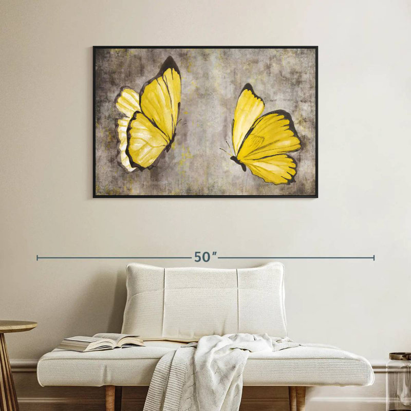Papillons jaunes, Cadre flottant noir, 40 po x 27 po