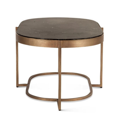 Fresno 43" Coffee Table With Black Marble And Antique Brass Base