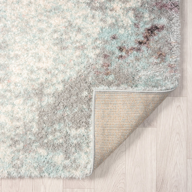 Tapis gris / pastel abstrait à poils longs, Nouveauté 5 pi 7 po x 8 pi 7 po