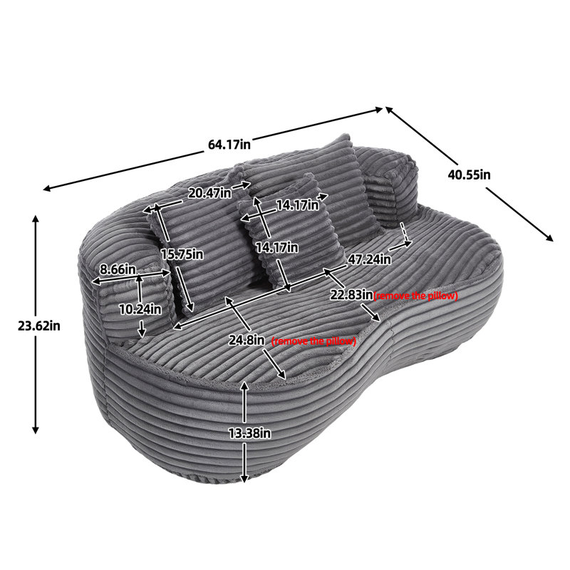 Upholstered Corduroy Reception Loveseat, Grey