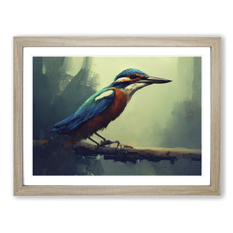 Kingfisher Bird Vol.3 - Framed Print, 46cm H x 64cm W x 2cm D, Oak