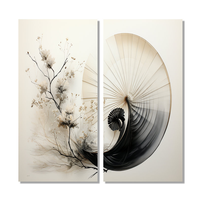 Art asiatique, coquillage Sumi VI - Art asiatique, art mural, 2 panneaux, 20" H x 24" W, Wrapped Canvas, Does Not Apply