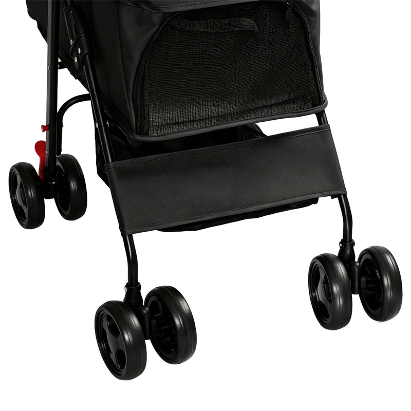 Poussette pour animaux de compagnie pour petits chiens et chats - Poussette de voyage pliable avec panier de rangement, auvent en filet respirant et roues à glissement en douceur, transporteur léger pour animaux de compagnie pour la marche, les visites de Vet et les aventures en plein air