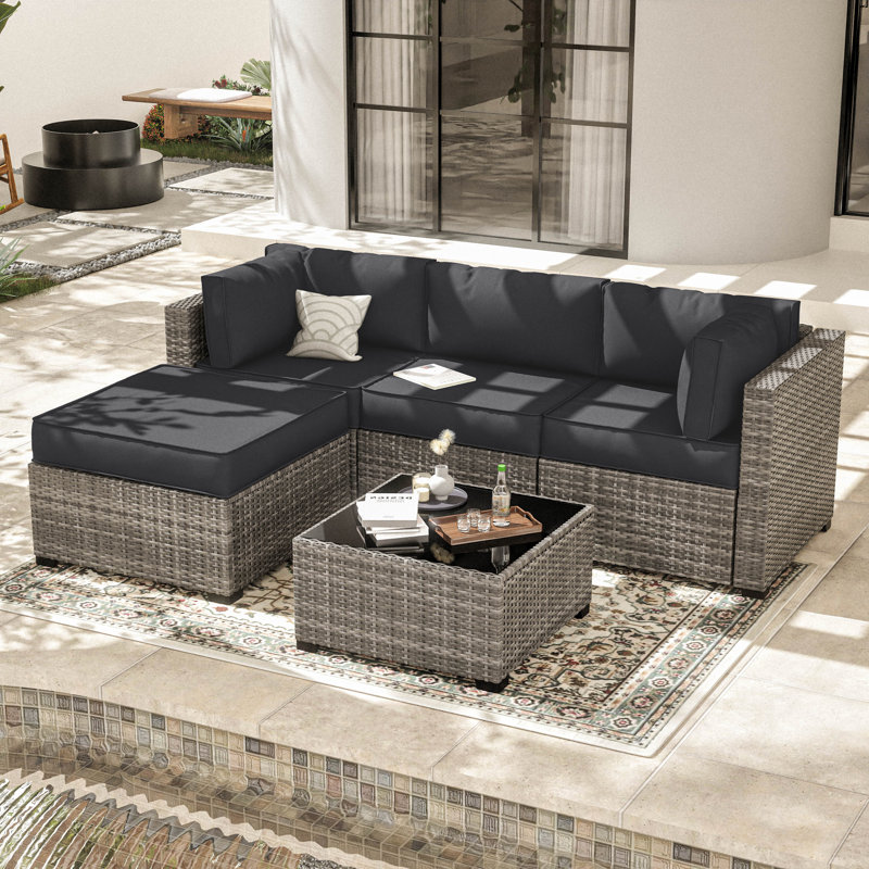 Wynee 9Pcs Outdoor Cushions Patio Sectional Cushions Replacement Set For 3 Seats, Cushions Only (Set Of 3 Seats , 3 Backs , 2 Short Backs , 1 Ottoman Cushions)