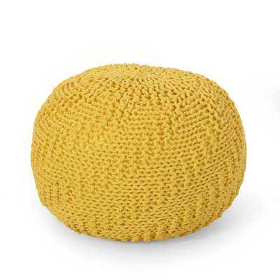 Knitted Cotton Round Pouf, Yellow