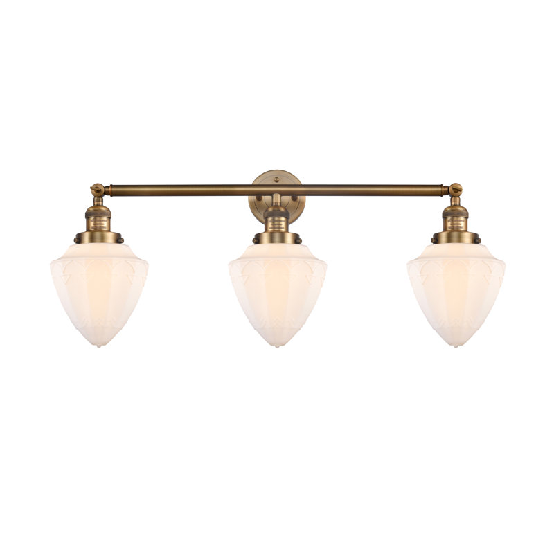 Éclairage pour meuble-lavabo à intensité variable à 3 lumières Arns, Blanc mat, Laiton brossé