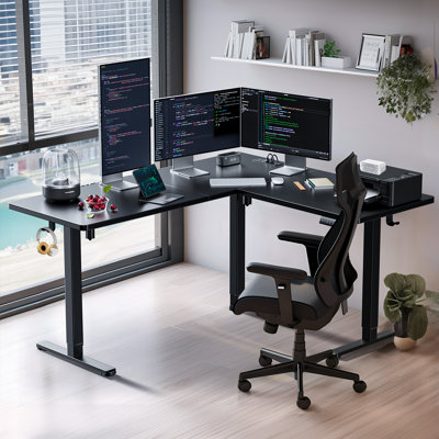 Kodee 63" L-Shaped Height Adjustable Electric Corner Standing Computer Desk for Home Office，4-in 1 Electrical Outlet Included