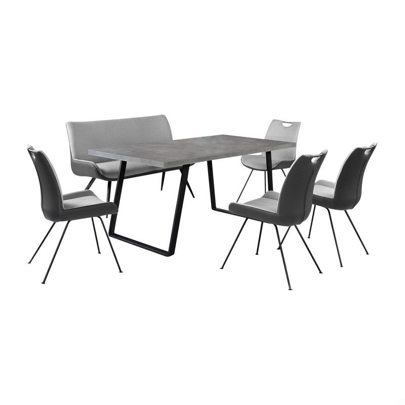 6 Piece Pewter Rectangular Dining Set, Light Gray