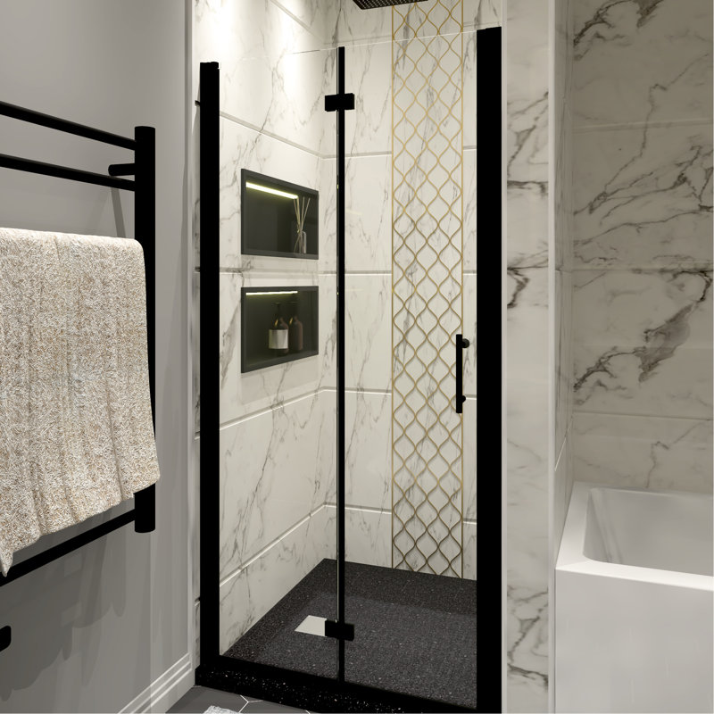 Portes de douche en couleur noir mat - Aluminium, poignée en acier inoxydable 304, verre trempé avec film Nano Easy Clean & Explode, bonne qualité de fabrication des fuites