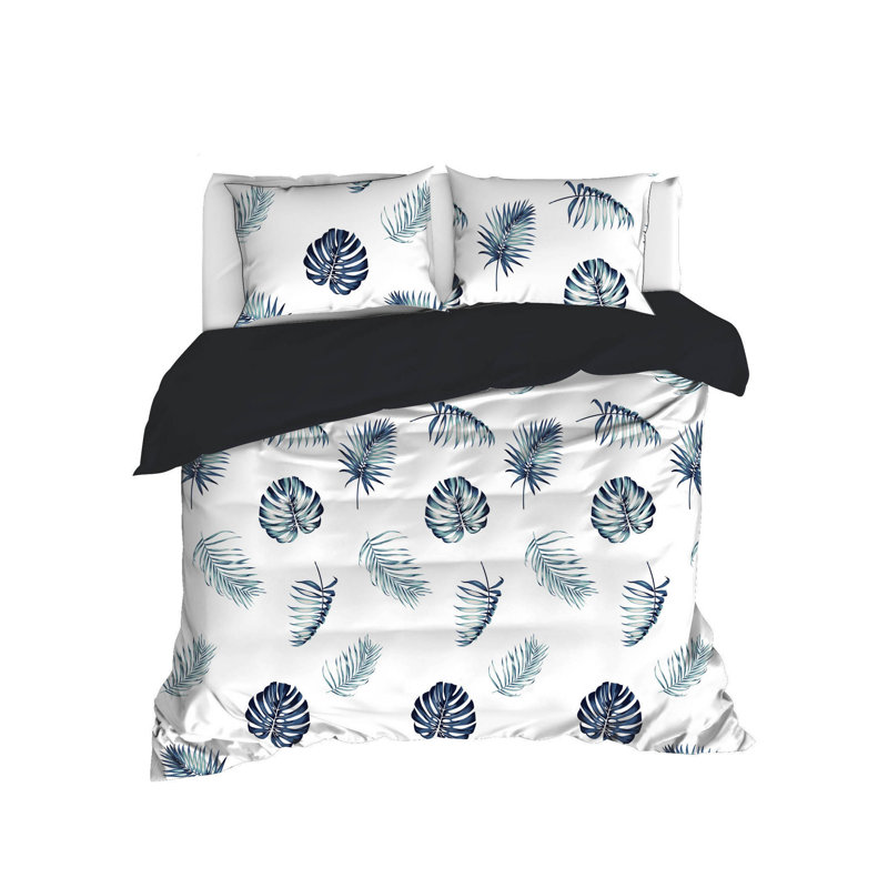 Ensemble de housse de couette 100% coton Monstair blanc / noir / bleu foncé