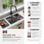 Évier de cuisine encastré à double cuve 60/40 en acier inoxydable avec accessoires noirs 28 po