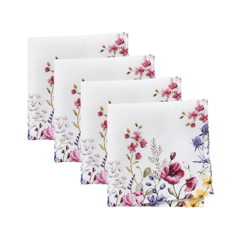 Censu Poppy Wildflower Spring Border Napkin Set Of 4