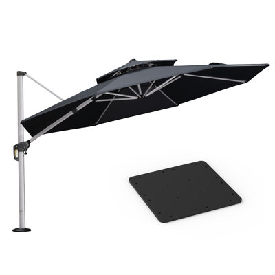 Hokku Designs 12 Feet Round Outdoor Double Top Deluxe Patio Umbrella With Steel Plate Base,Gray