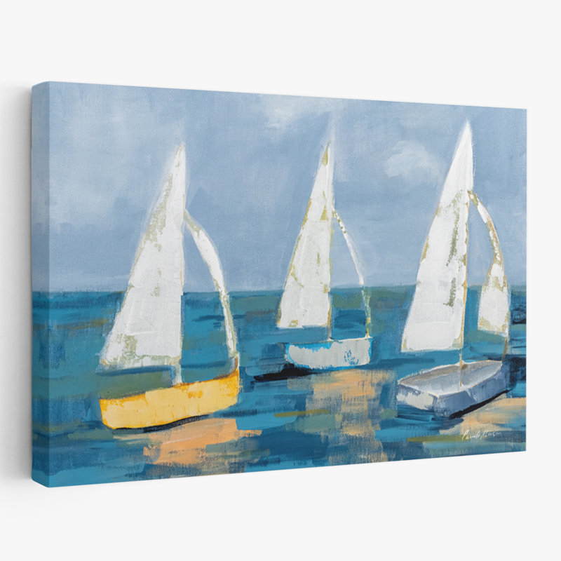 «Sail Away - Blue Boat Clouds Coastal», H 24 po x l 16 po