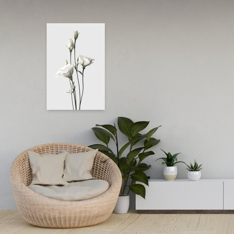 Lisianthus, art floral contemporain blanc, H 24 po x l 16 po