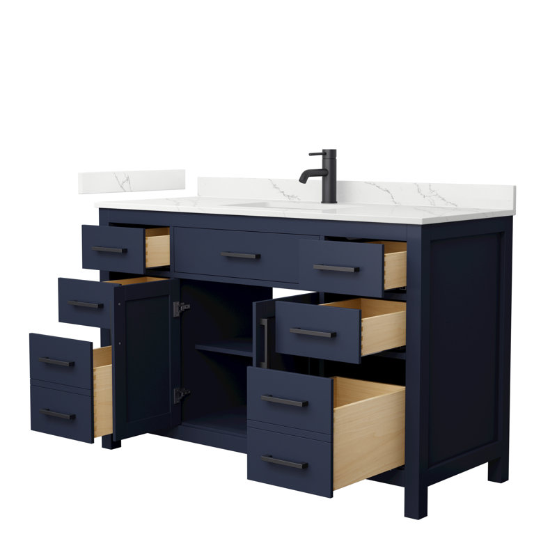 Beckett 54" Freestanding Single Bathroom Vanity with Quartz Top, Dark Blue, Matte Black, Giotto Quartz