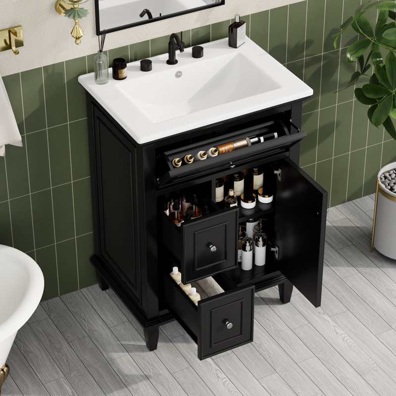 Meuble-lavabo 30 po avec lavabo, Noir, Argent, 30"