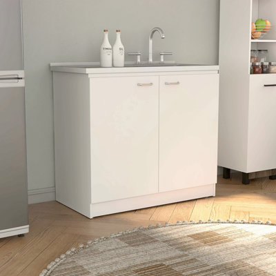 Utility Sink With Cabinet, Double Door, One Shelf