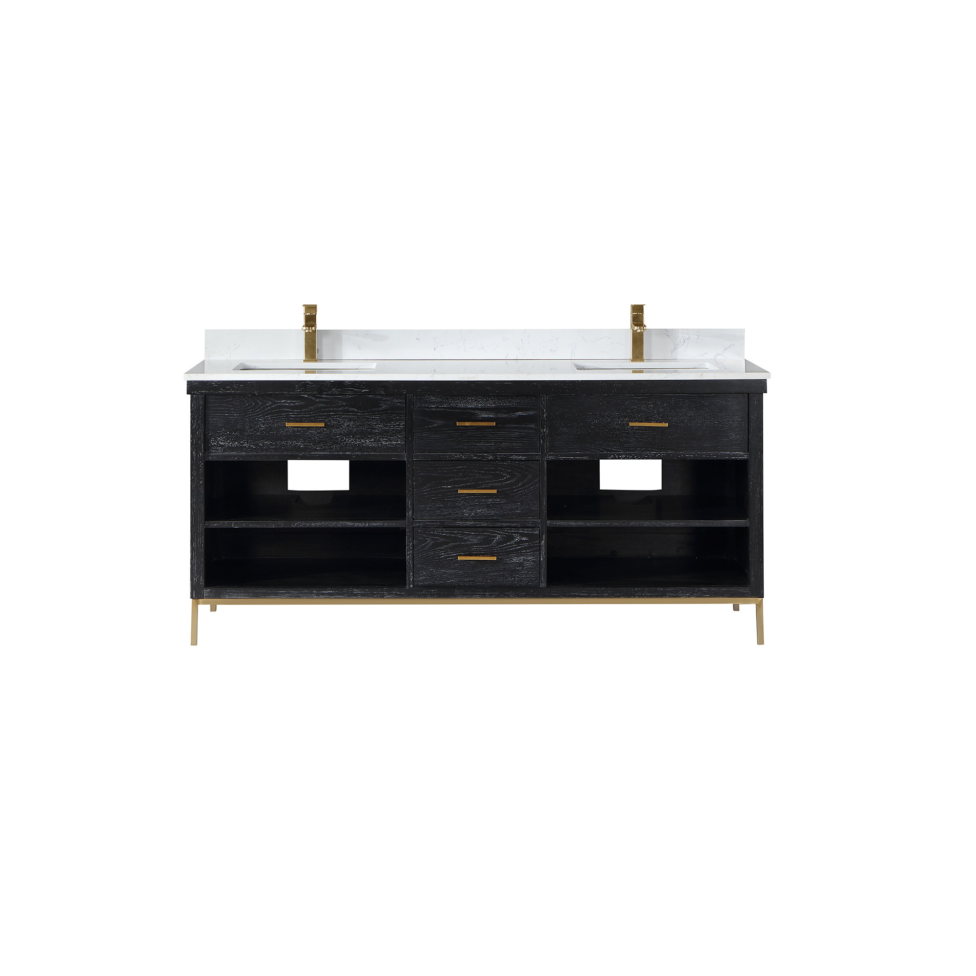 Adaire 72'' Double Bathroom Vanity, Black, Gold