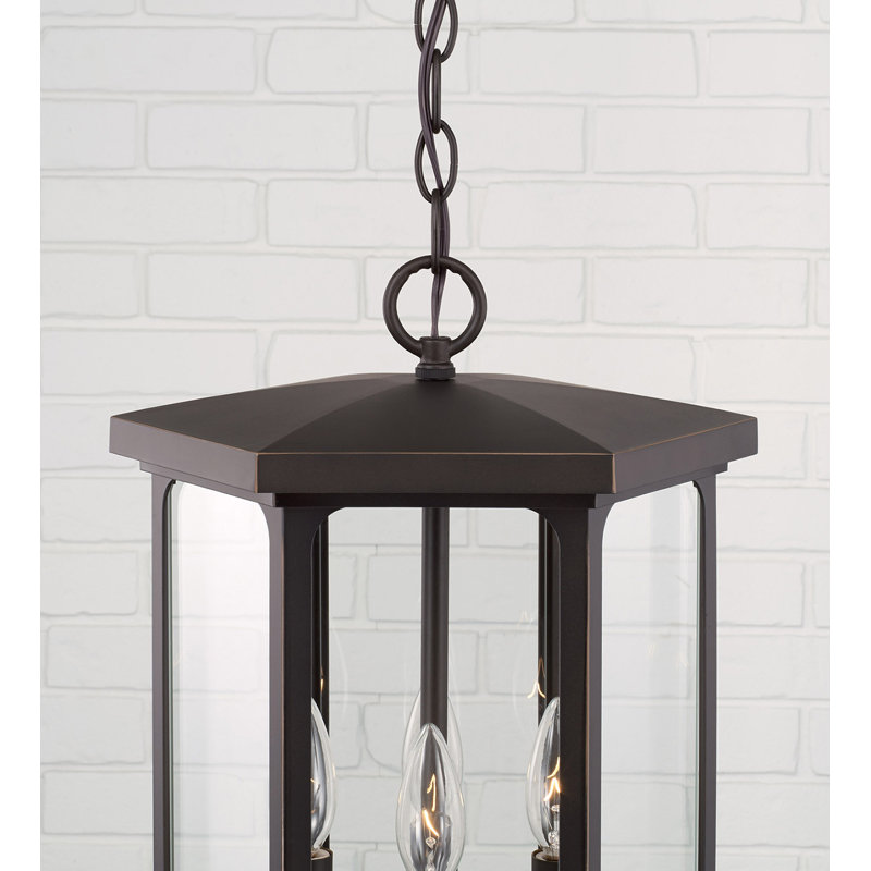 Lanterne suspendue d'extérieur 4 lumières l 12 po x H 20 po en bronze huilé avec verre transparent, Bronze huilé