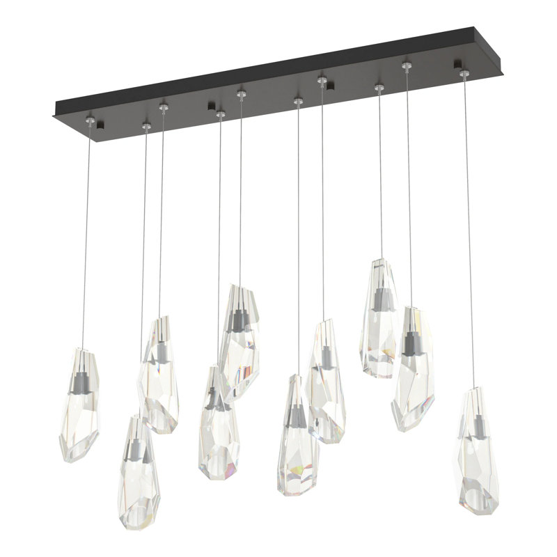 Luminaire suspendu en cristal 10 lumières Luma, H 80 po, Bronze huilé