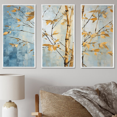 Or et bleu bambou V - ensemble d'art sur toile en bambou