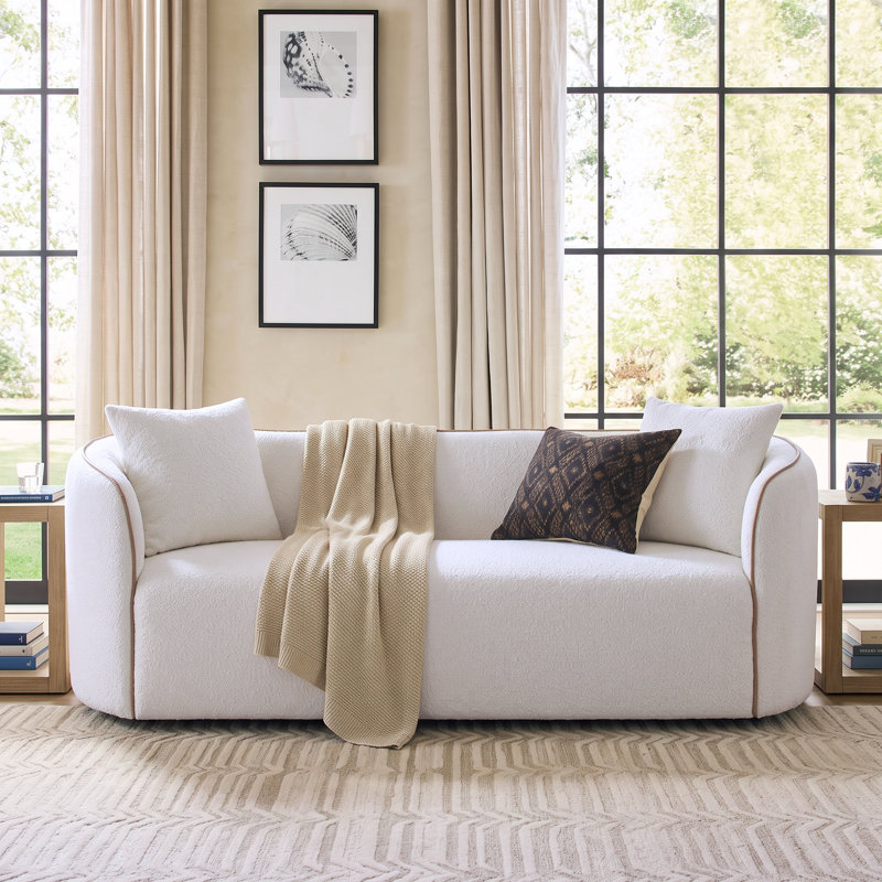 Renner 82" Curved Boucle 3-Seater Sofa, White