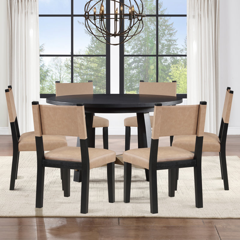 Ensemble repas pour 4 personnes Rickye, 7 pièces : table, 6 chaises, Noir, noir, noir, noir, Beige