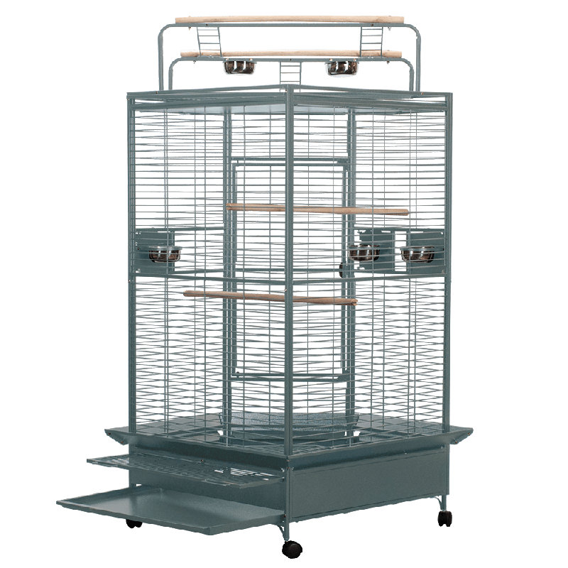 Meachum 72'' Iron Play Top Floor Bird Cage with Perch, Platinum