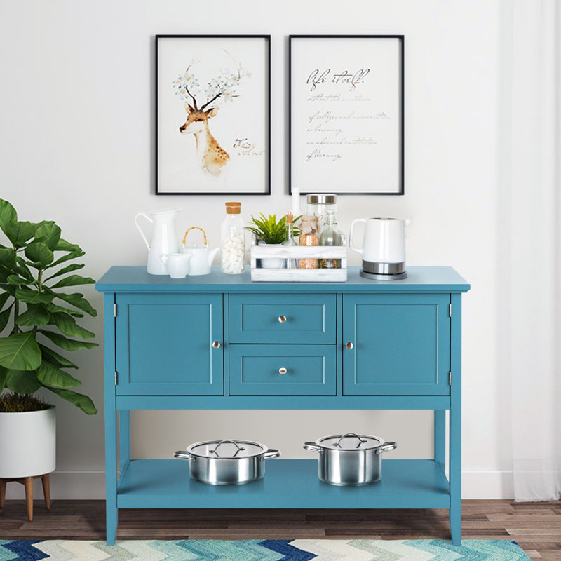 Buffet Red Barrel Studio® avec 2 tiroirs de rangement et 2 armoires, Bleu