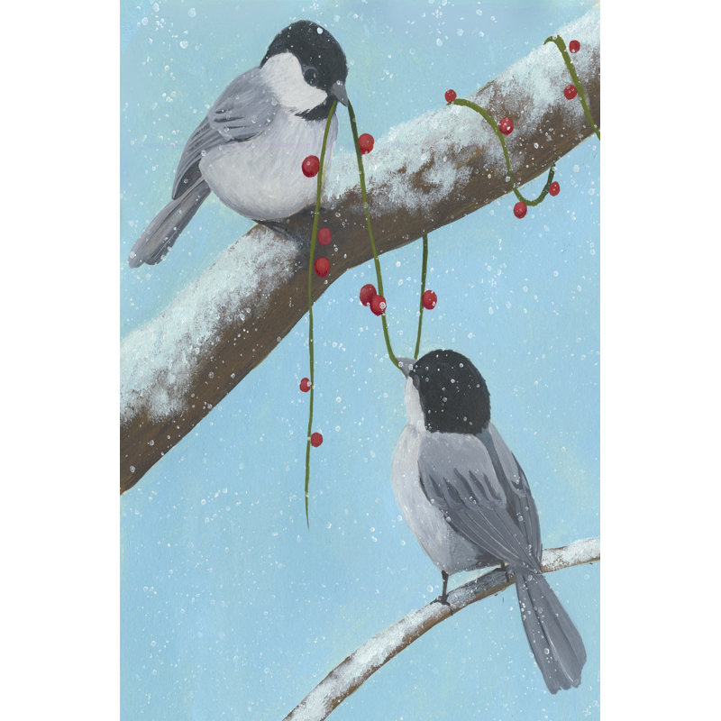 Chickadee Christmas IV 2-up by Grace Popp - Wrapped Canvas Painting, 91cm H x 61cm W x 3.8cm D