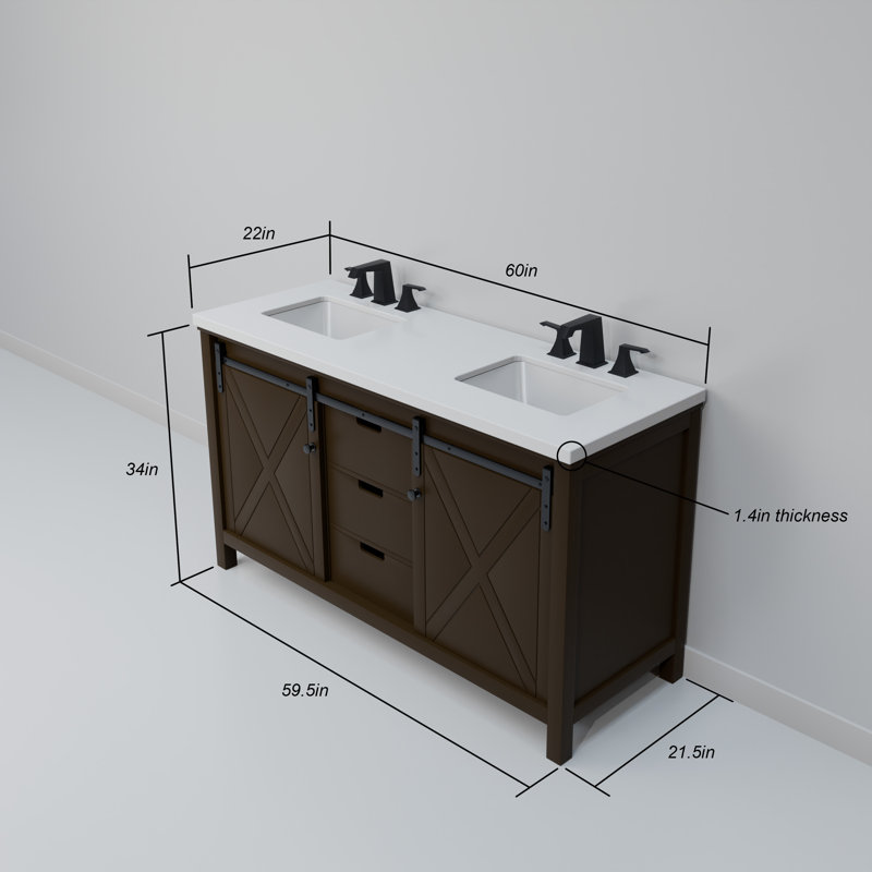 Marsyas 60 in W x 22 in D Double Bath Vanity and 24 in Mirrors, Brown, White Cultured Marble