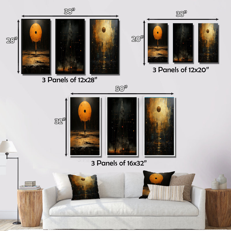" Solitude Alone Under The Full Moon " 3 - Pieces, Black Floater Framed, 32" H x 48" W