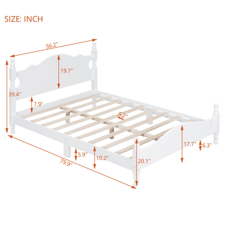 Structure de lit plateforme en bois, conception d'inspiration rétro avec support de lattes en bois robuste pour les intérieurs classiques et modernes,