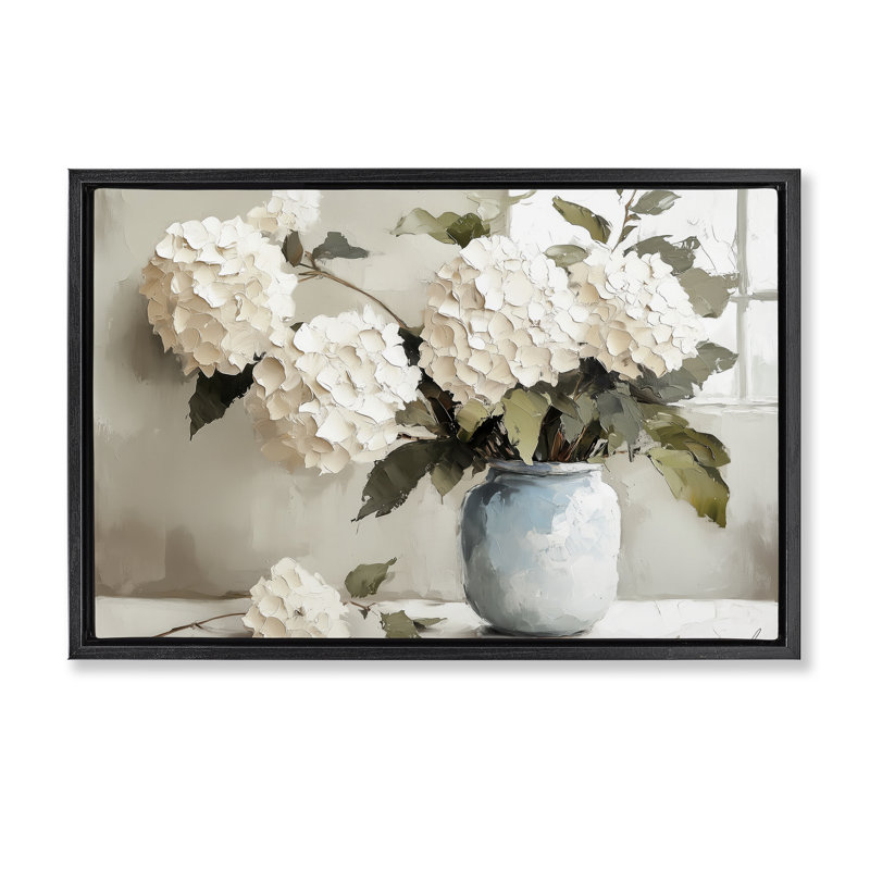 Bouquet de pétales d'hortensia, Cadre flottant noir de jais, H 17 po x l 25 po