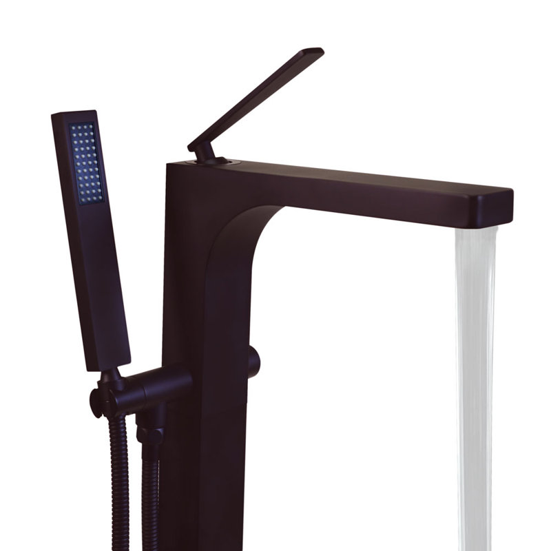 39" Floor Mount Freestanding Ultra High Flow Tub Filler with Sleek Handheld Shower, Oil Rubbed Bronze
