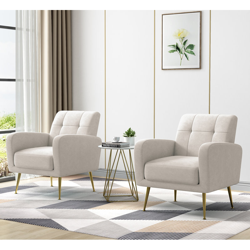 Fauteuil capitonné de 29 po de largeur Alixon, 100 % polyester beige